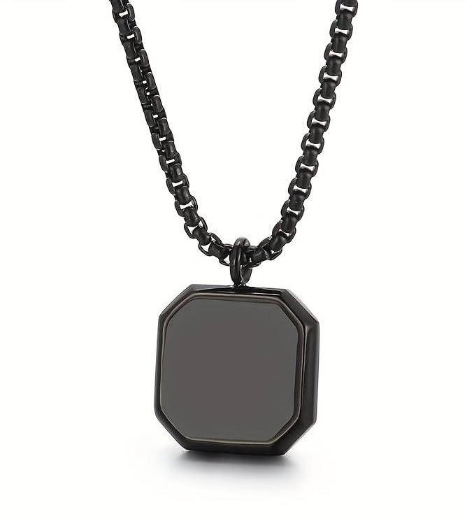 GenericInites Stylish Stainless Steel Funky Geometric Black Square Natural Stone Punk Locket Pendant Necklace With Box Chain For Men's & Boy's Jewellery