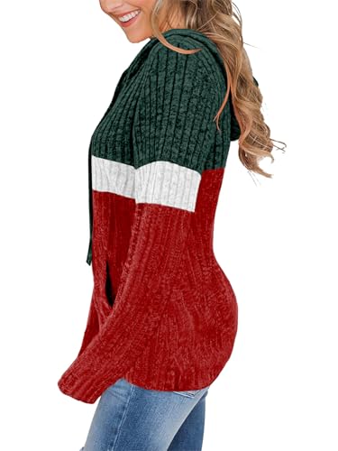 MixShe Women’s Color Block Knit Hoodie – Casual Long Sleeve Pullover Sweater Tops with Pocket