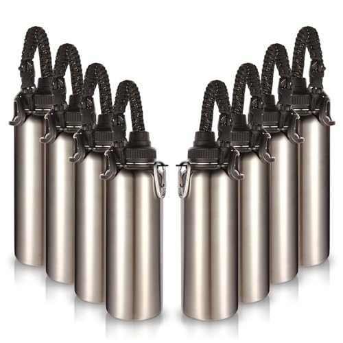 Volhoply Insulated Water Bottles Bulk 8 Pack, 40 oz Stainless Steel Sports Bottle with Paracord Handle & Spout Lid, Vacuum Metal Travel Water Cups with Wide Mouth,Reusable Large jug(Silver,8 Set)