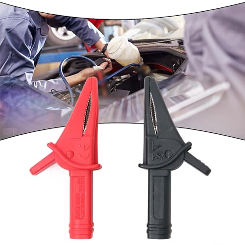 POFET 2 vollisolierte Krokodilklemmen, große Delphin-Krokodilklemmen mit 4-mm-Buchse für Oszilloskop-Messleitungen (schwarz + rot)