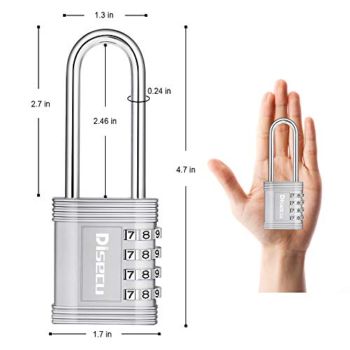 Disecu 2.7 Inch Long Shackle 4 Digit Combination Lock And Outdoor Waterproof Padlock For Gym Locker, Cabinet, Gate, School, Fence (Silver, 1 Pack) #TOP3