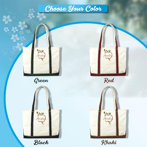Personalized Teacher Embroidered Canvas Tote Bag, Custom Embroidery Tote Bag for Women with Embroidered Name3