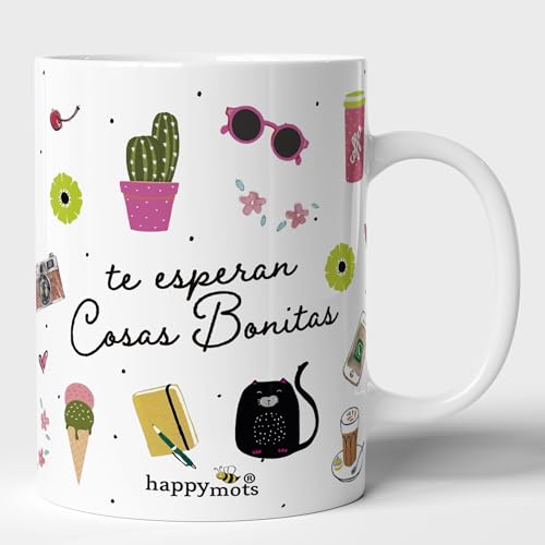 HappyMots Tazas Originales Para Regalar Hechas en Cerámica Calidad | Tazas Desayuno | Apta Para el Microondas y el Lavavajillas | Tazas divertidas | Regalo amigas | Regalo Día de la Mujer
