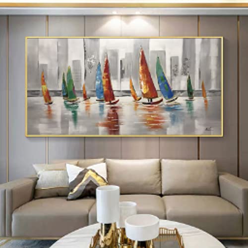 Toile bateau sur la mer pour habiller un mur vide grand format 40x80cm paysage salon