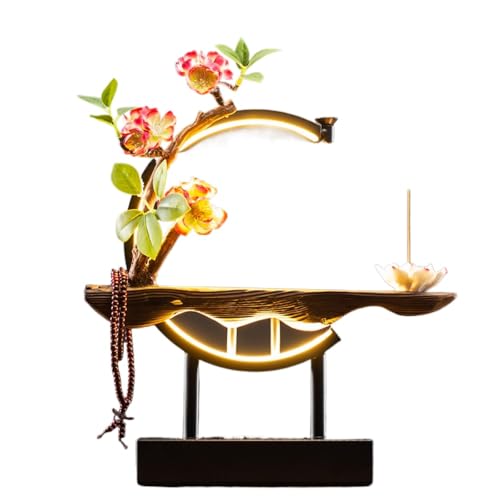 Angoda 禅意 LED ライトリング置物 彫像装飾人工観葉植物 逆さ香炉ホームデザイン リビング・玄関・オフィス対応 (ほのかな香りとまばらな影(シングルサークル))