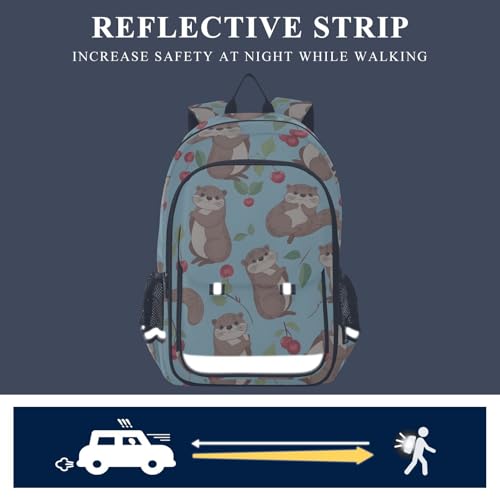 Sac à dos portable motif loutre et cerise style décontracté