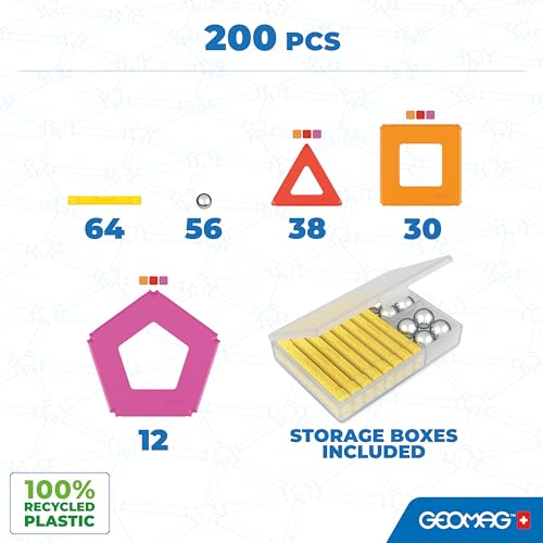 Geomag Jeux de Construction Magnétique pour Enfants - Jouets éducatifs pour Garçons et Filles 100% Recyclé - Collection Green Panels 200 pièces