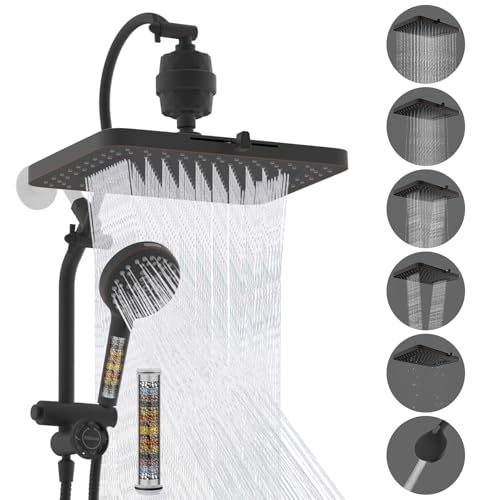 Hibbent 5-spray Dual Filtered Rainfall Shower Head Combo High Pressure 13 Showerhead with 10 Spray Handheld Easy Reach 4-way Diverter Arm with Pause Mode 71 Hose & Holder Oil-Rubbed Bronze