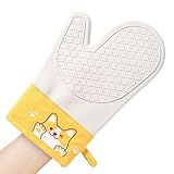 Erconsso Guantes para Horno - Manoplas de Cocina de Silicona Antideslizantes - Mitones con Forro de Algodón Termorresistente Doble Capa Estampado de Perros para Parrilla Pizza Barbacoa Exterior
