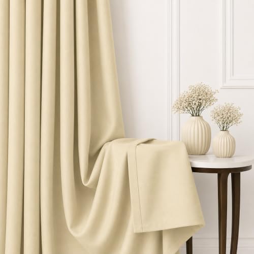 Image of THE LINEN COMPANY Extra Long Back Loop Curtains | Blackout Hall Door Curtains | Thermal Insulated Room Darkening Curtains Set of 2 Panels - Light Beige, 10 Feet