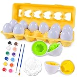 🐣【Easter Egg Kit】: 12 Ostereier, 12 Farben, 2 Malpinsel und 1 Farbpalette. Nehmen Sie sie mit nach Hause und überraschen Sie die Kinder. Schaffen Sie eine warme und fröhliche Atmosphäre für Ostern!