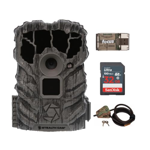 Stealth Cam Browtine 14MP Camera (3-Pack) Bundle with Adjustable Cable (3-Pack), 32GB Memory Card, and Card Reader (8 Items)