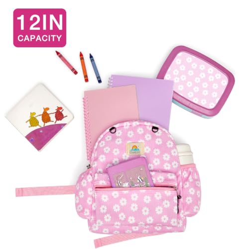Image of STEAMEDBUN Corduroy Toddler Backpack for Girls 2-4: Kids backpack for Boys Girls - 12 inch Preschool Kindergarten Backpacks - Pink Daisy