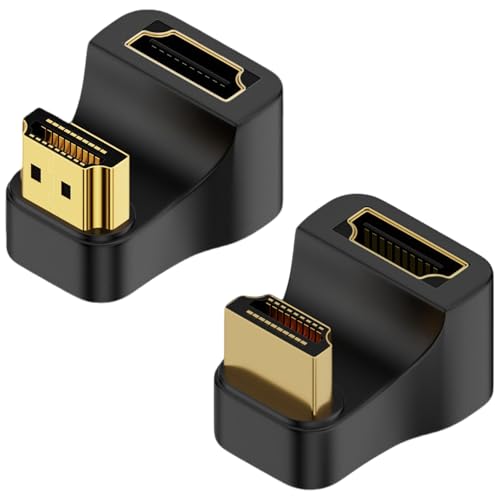 Vroxdrez HDMI 2.1 U Forma Angulo Mostrar Adaptador HDMI 2.1 Macho a Hembra 180 Grados Ultra HD Conector Tomas 3D 8K 60Hz, para HDTV PC Portátil Monitor Proyector, Pack 2 Posiciones