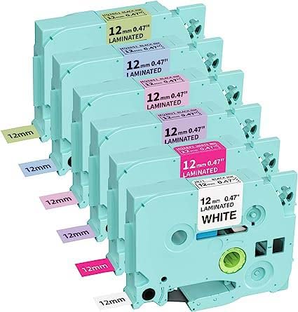 Photo 1 of Vixic 6 Pack Color Label Tape 12mm 0.47 Inch Laminated Black on White/Mint Green/Lemon Yellow/Baby Pink/Lavender/Milky Blue Replacement for TZ Label Tape Compatible with Vixic P3200 D210S PT-D210 H110 6-Pack White/Mint Green/Lemon Yellow/Baby Pink/Lavende