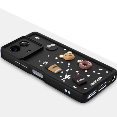 Image of Bintage Cute Fun Taddy Cartoon 3D Ball Bear Milk Donut Coffee Cup Silicon Case Full Body & Camera Protection Back Cover Compatible for Realme 11 5G / 11X 5G - Black