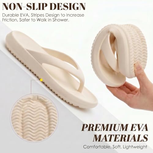 Image of Shinymoon 6 Pairs Non Slip Platform Flip Flops Bulk, Assorted Size Lightweight Pillow Slippers, White Black Soft Bath Shower Sandals, Thick Sole Pool Slides for Women Guest Home Hotel, Size 7.5-11.5