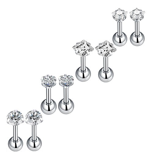 NewZenro 8Pcs 16g Daith Studs Cartilage Tragus Earrings Screw Backs Stainless Steel Ear Helix Piercing CZ Jewelry Star (8PCS)3