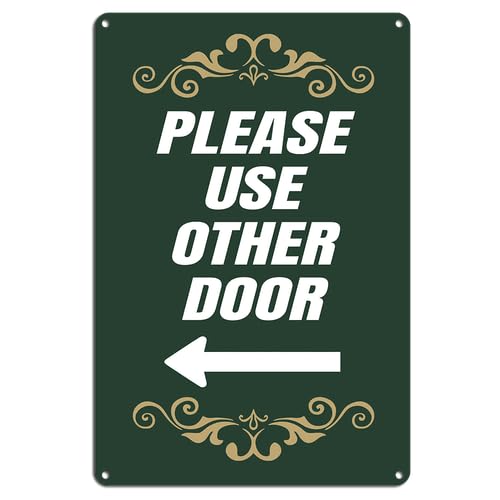 Please Use Other Door Sign Left Arrow Aluminum Metal Sign 12 X 16 Inch Wall Decor,Indoor/Outdoor use