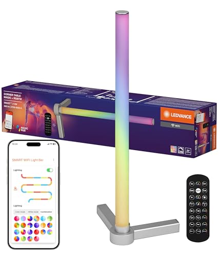 LEDVANCE SMART lampada da tavolo intelligente e moderna per illuminazione indiretta con tecnologia WiFi; Magic RGB; dimmerabile; argento; alluminio; lampadina non sostituibile