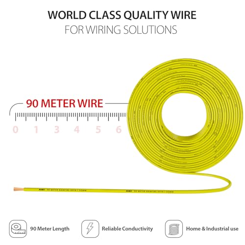 Image of KEI BANFIRE- HFFR 1 sqmm 1 Core 99.97% Pure Copper Conductor Heat Resistant Flame Retardant Low Smoke & Halogen - Lead Less House Wire for Domestic & Industrial Electrical Wiring (Yellow,90 Meters)