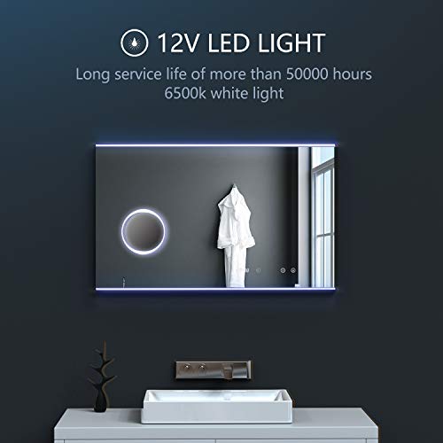 TECKNET Illuminated LED Bathroom Mirror Wall Mounted Mirror Light with Touch Switch Control, 3X Magnifying Mirror, 100 x 60cm