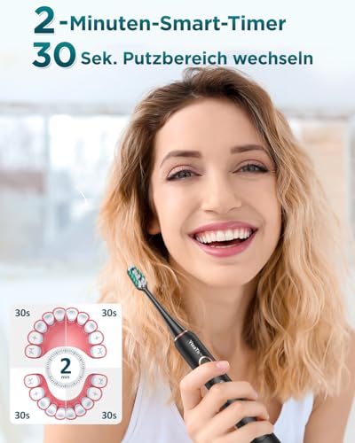 Elektrische Zahnbürste für Erwachsene und Kinder - Schallzahnbürste, Electric Toothbrush mit 8 Bürstenköpfen (3 Typen), 90 Tagen Akkulaufzeit, 5-Modi, 50000VPM, Reiseetui, Timer – Bild 7