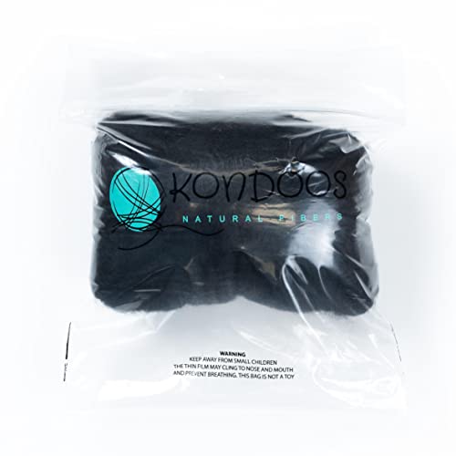 Kondoos Colored Natural Bulk Wool Roving, 8 Oz. Best Wool For Needle Felting, Wet Felting, Handcrafts And Spinning Yarn (Total Black) #TOP2