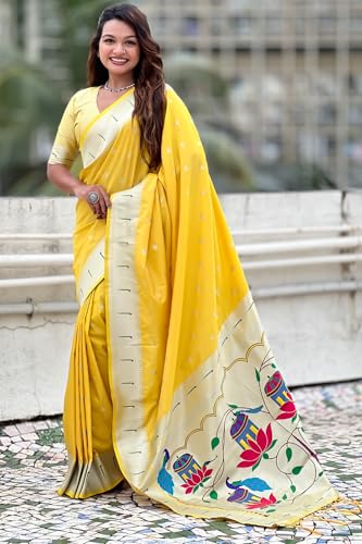Image of SGF11 Women's Paithani Soft Lichi Silk Kanjivaram Sarees With Blouse Piece