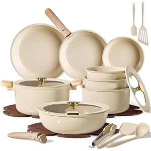 CAROTE 25pcs Ceramic Cookware Set, Pots and Pans Set with Detachable Handle