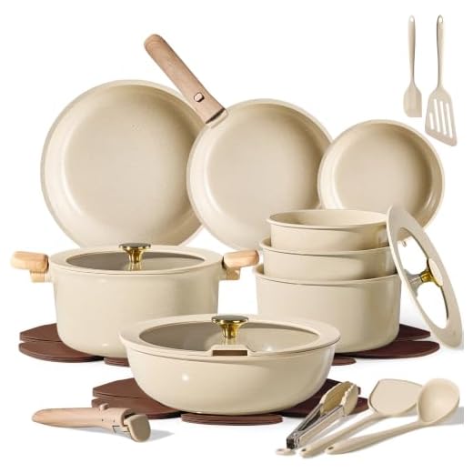 CAROTE 25pcs Ceramic Cookware Set, Pots and Pans Set with Detachable Handle
