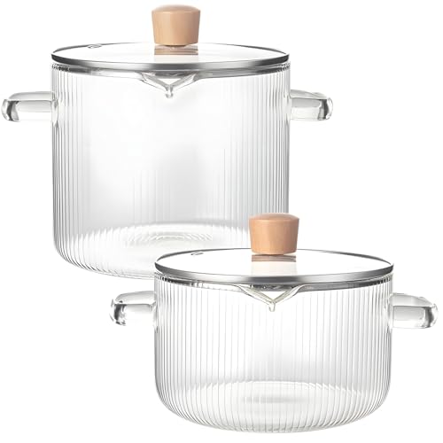 2 Pcs Borosilicate Glass Saucepan Set