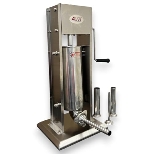ALFA SS10V Stainless Steel 10 lb Vertical Sausage Stuffer | Commercial Grade Sausage Maker with 10, 16, 22, and 32 MM Sausage Stuffing Tubes