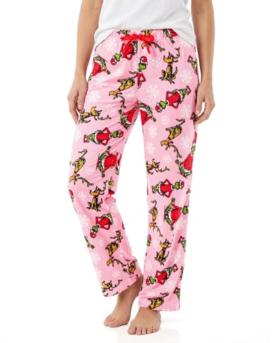 Dr. Seuss Pajamas Women's How The Grinch Stole Christmas Max Snowflake Fleece Pajama Pants (Large)