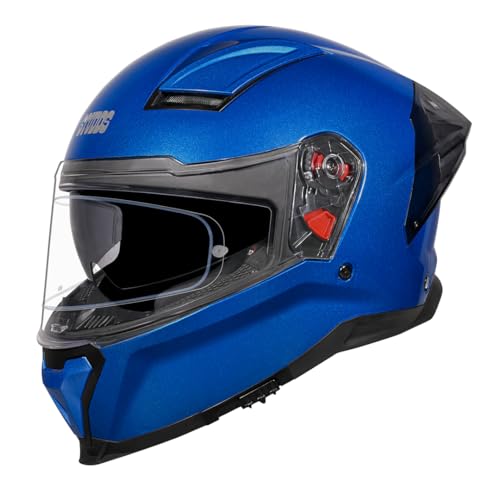 Image of STUDDS Helios ISI and DOT Certified Full Face Helmet with Antifog 100 Lens, Sporty Spoiler (Flame Blue - XL)
