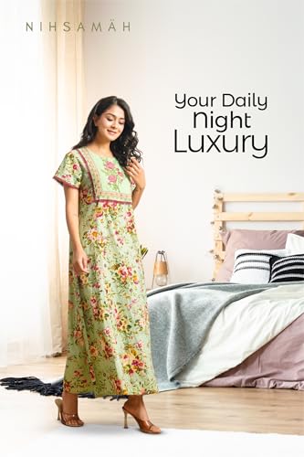Image of NIHSAMAH Cotton Nighty for Women - Printed Stylish Night Gown, Comfortable Sleepwear Long Nightwear, Maxi