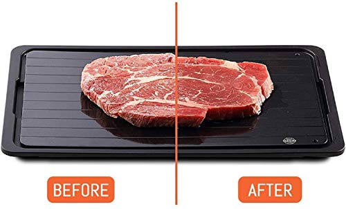 EunGaBi Advanced Defrosting Tray Thaws Frozen Foods Quickly 14"x8"x0.12" with Silicon Corners. Slim
