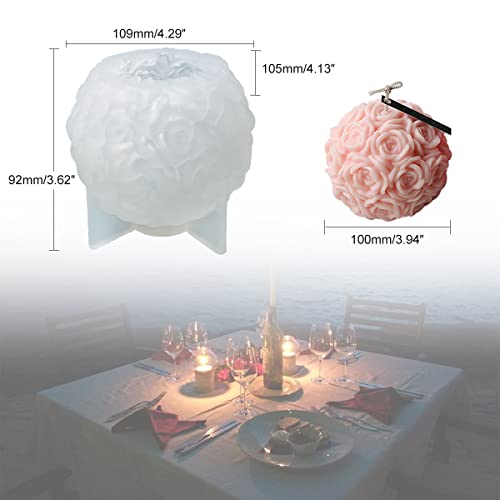 Bouti1583 Rose Candle Mold Large 3D Flower Ball Silicone Mould Valentine's Day Wedding Love Decoration Resin Casting Mold For Diy Candle Candy Fondant Soap Cake Chocolate Making #TOP1