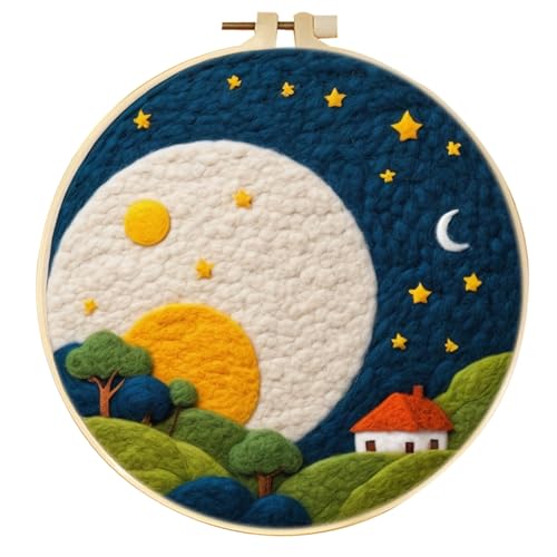 Image of SARBUTER Needle Felting Kits, DIY Wool Felt Starer Needle Felting Embroidery Kits for Beginners ，Suitable for Giftware Home Decoration (Stars and Sun)