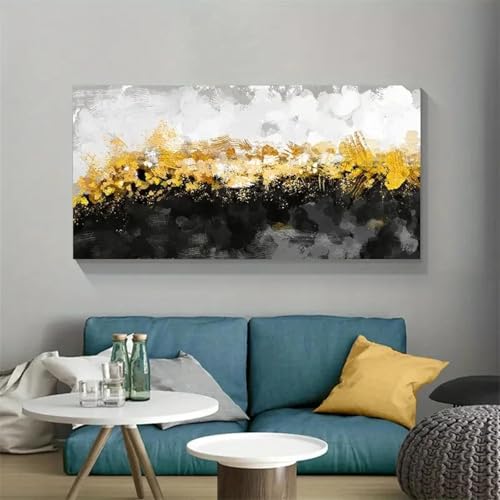 Peinture murale pour chambre à coucher design abstrait noir et or - 3
