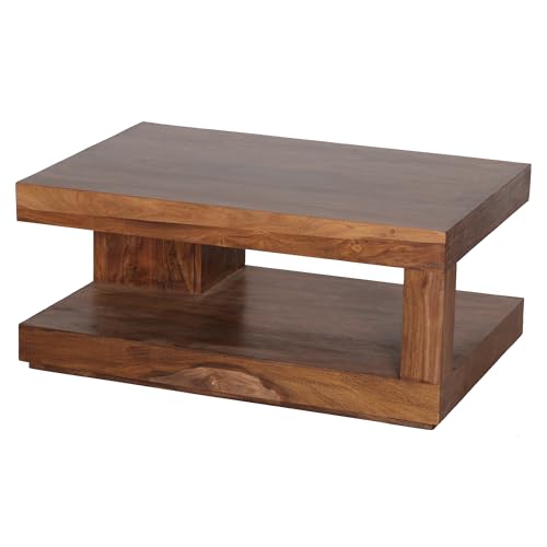 FineBuy Couchtisch Sheesham Massiv-Holz 90 cm Design Wohnzimmer-Tisch dunkel-braun Landhaus-Stil Beistelltisch Braun
