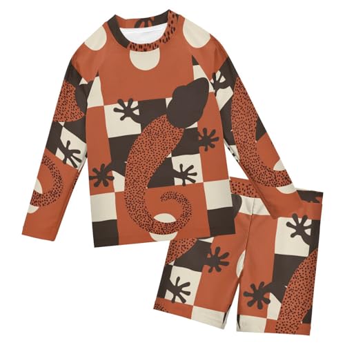 Bañador contra quemaduras solares infantil de dos piezas Lazy Checkered Geckoes manga larga