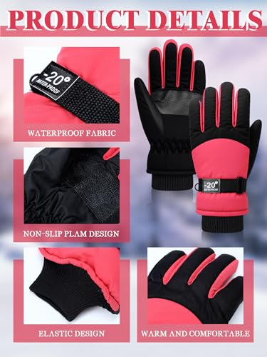 Image of SATINIOR 2 Pairs Kids Waterproof Winter Snow Gloves Ski Gloves for Boy Girl Outdoor Warm Thickening Snowboard