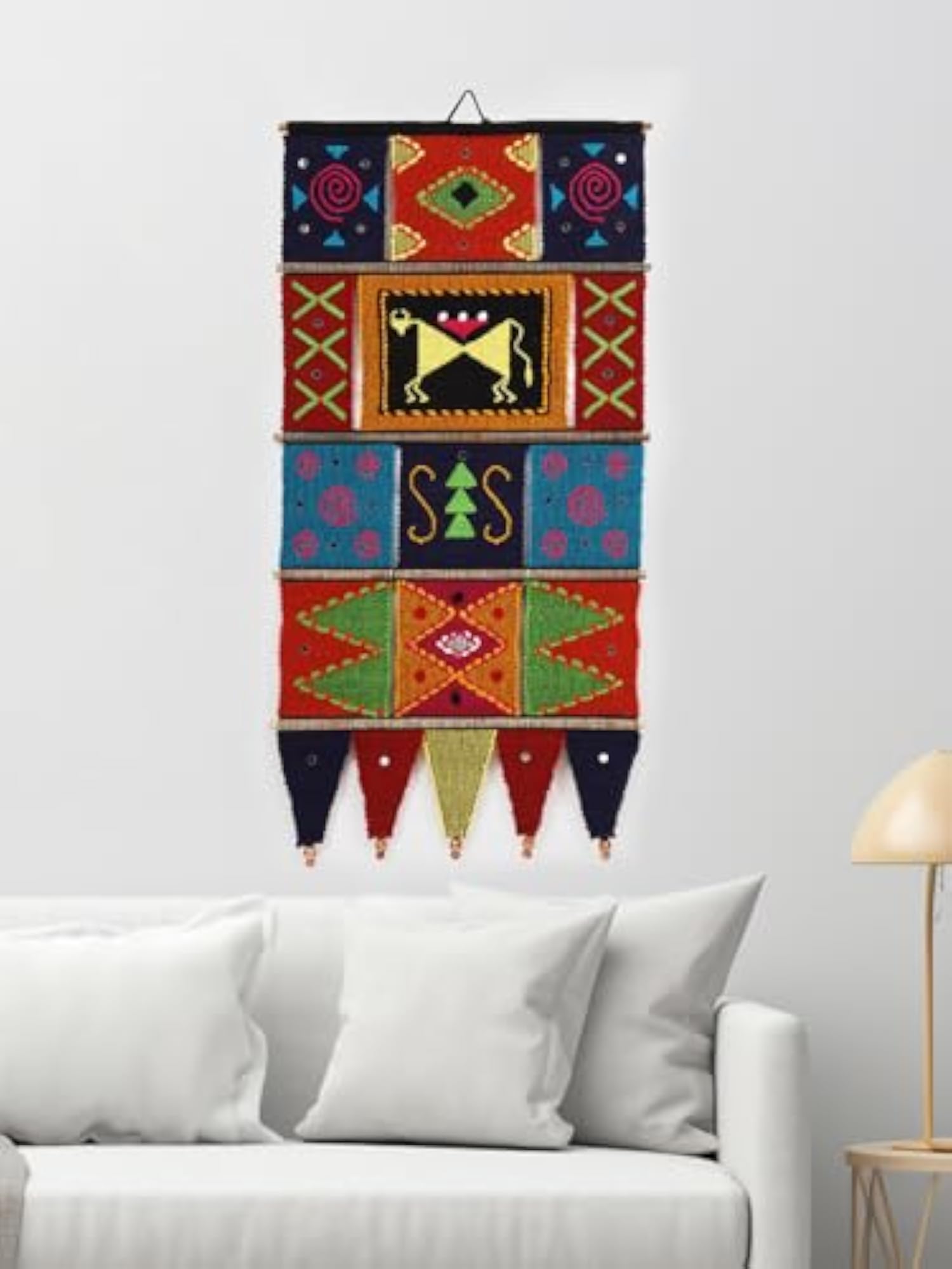 Cotton Warli Wall Hanging Home Decor Tapestry, Abstract Multicolour