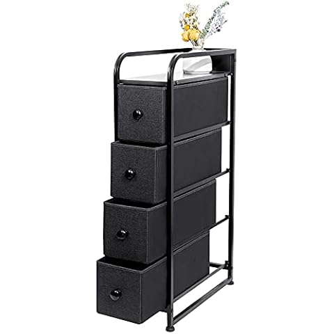 REAHOME 4 Drawer Narrow Dresser Storage 4 Tier Organizer Tower Unit Vertical Sturdy Steel Frame Removable Wooden Top for Bedroom Closets Hallway Entryway Laundry Room YLZ4B3… Cover