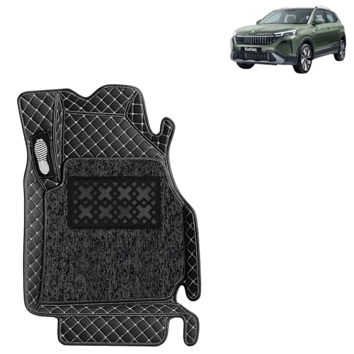 Image of KINGSWAY Accessories Premium 7D Car Floor Mats Only Compatible with Skoda Kushaq Year 2026 Onwards All Model, Set of 3 Pcs, 100% Waterproof & Washable Luxury 7D Car Foot Mats, Classic Black