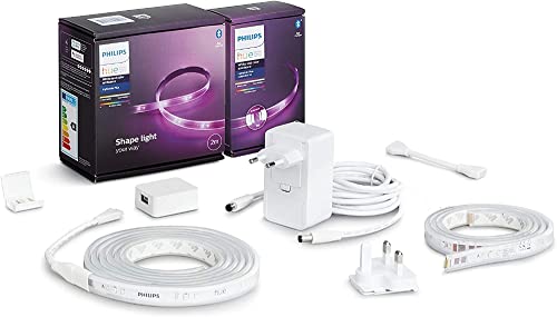 Philips Hue White and Color Lightstrip, Kit Base Striscia LED Smart da 2 m + Estensione da 1 m, con Bluetooth, 1600 Lumen, Luce da Calda a Fredda e Colorata