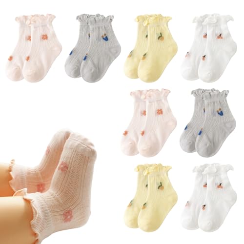 pclapora 8 Pares Calcetines Bebe, Calcetines con Volantes para Recién Nacidos de 0 a 6 Meses, Cómodo Lindo Calcetin Recien Nacido, Calcetín Bebé Verano para Recién Nacidos, Niñas y Niños, Respirable