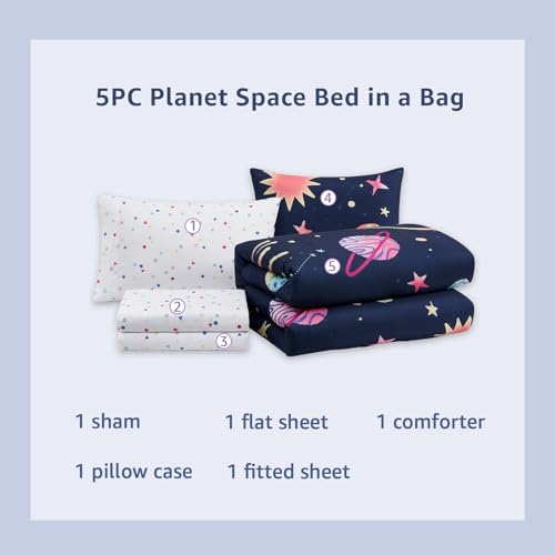 Image of Twin XL Comforter Sets Planet Space 5 Pieces Bed in a Bag for Girls Boys