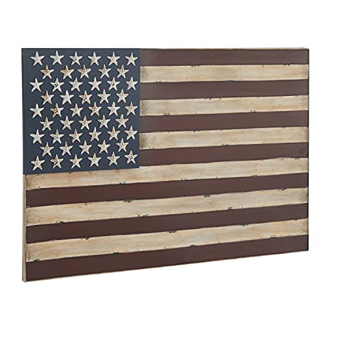 Deco 79 Metal American Flag Indoor Outdoor Wall Decor, 38" X 2" X 26", Red #TOP2
